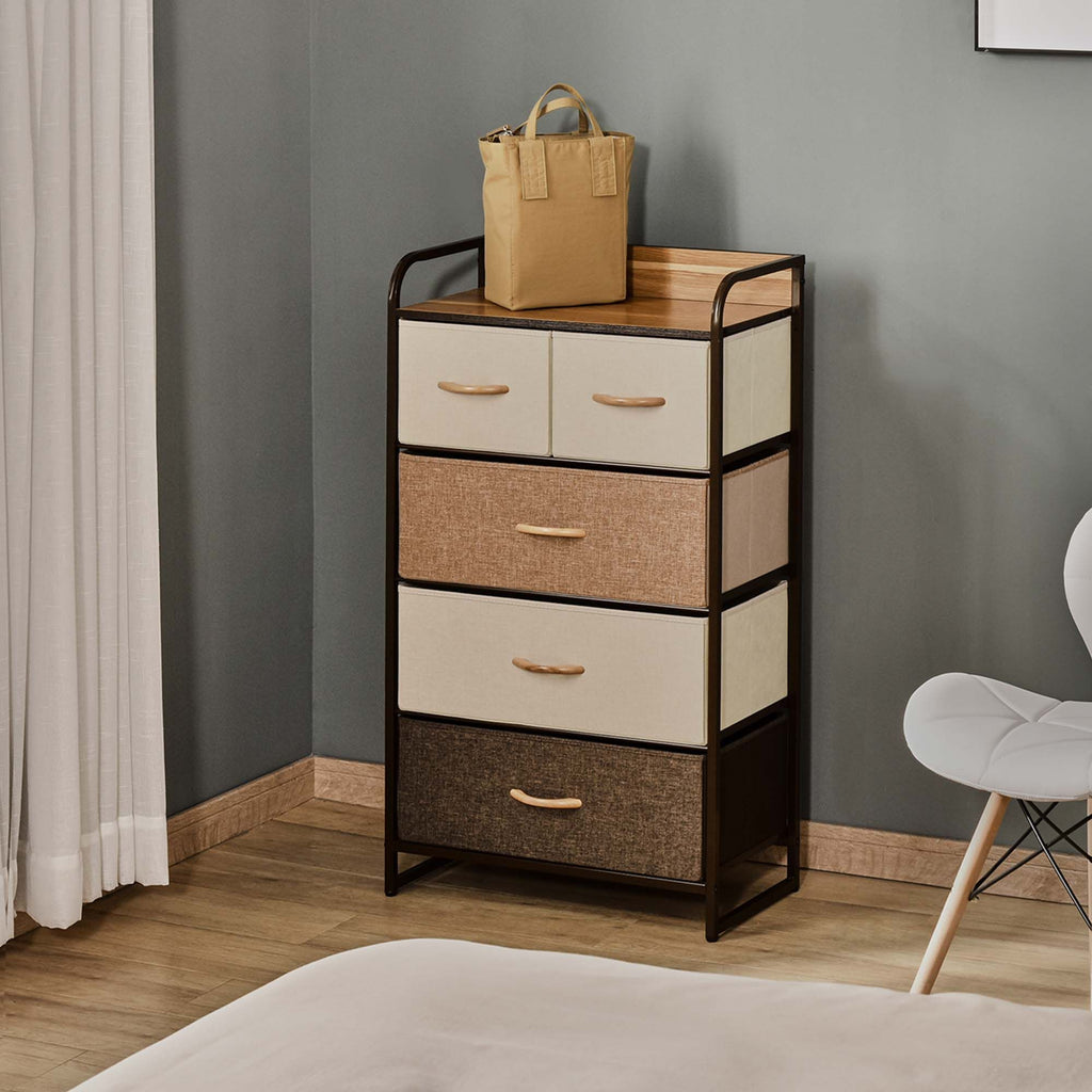 5-Drawer Chest Dresser for Bedroom, 4-Tier Storage Organizer with Steel Frame, Maple Wood