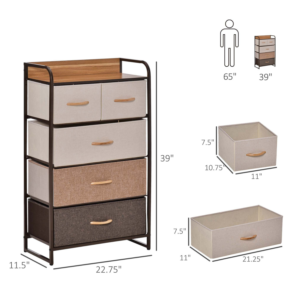 5-Drawer Chest Dresser for Bedroom, 4-Tier Storage Organizer with Steel Frame, Maple Wood