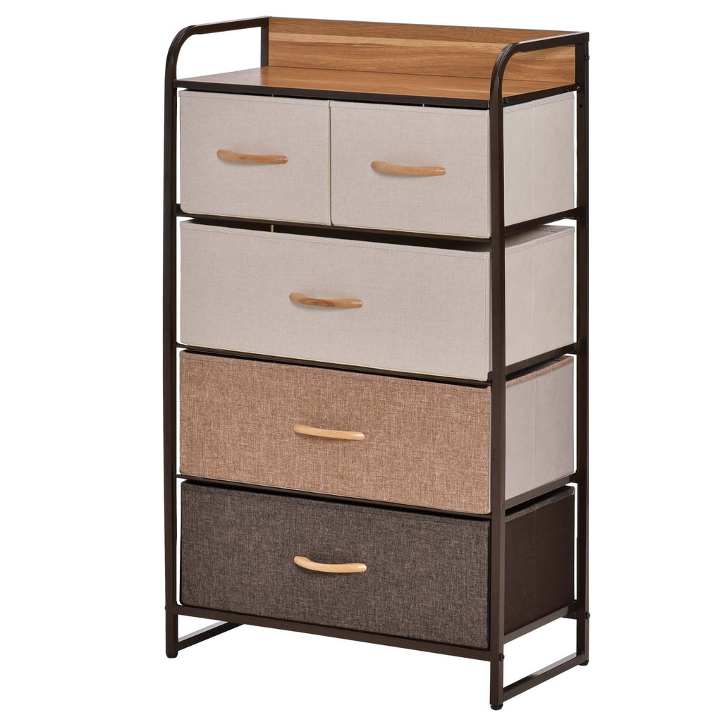 5-Drawer Chest Dresser for Bedroom, 4-Tier Storage Organizer with Steel Frame, Maple Wood