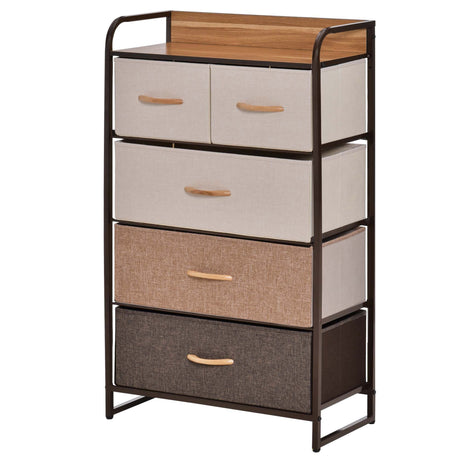5-Drawer Chest Dresser for Bedroom, 4-Tier Storage Organizer with Steel Frame, Maple Wood