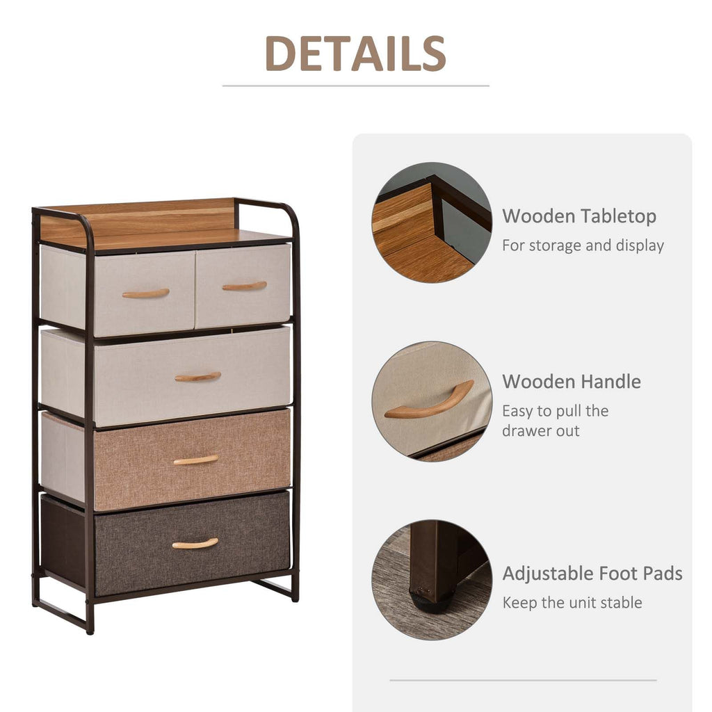 5-Drawer Chest Dresser for Bedroom, 4-Tier Storage Organizer with Steel Frame, Maple Wood