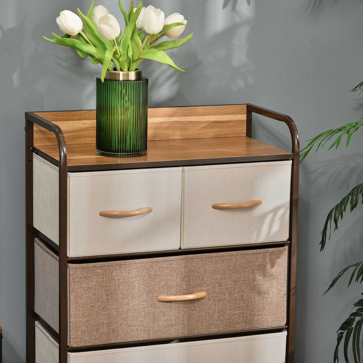 5-Drawer Chest Dresser for Bedroom, 4-Tier Storage Organizer with Steel Frame, Maple Wood