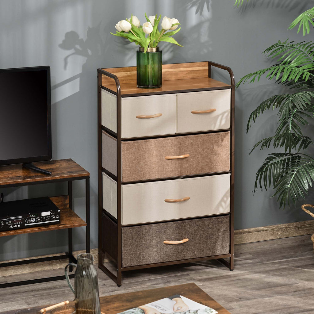 5-Drawer Chest Dresser for Bedroom, 4-Tier Storage Organizer with Steel Frame, Maple Wood
