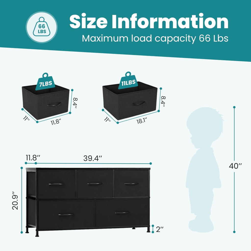5-Drawer Dresser with Timeless Wood Finish and Quick Assembly