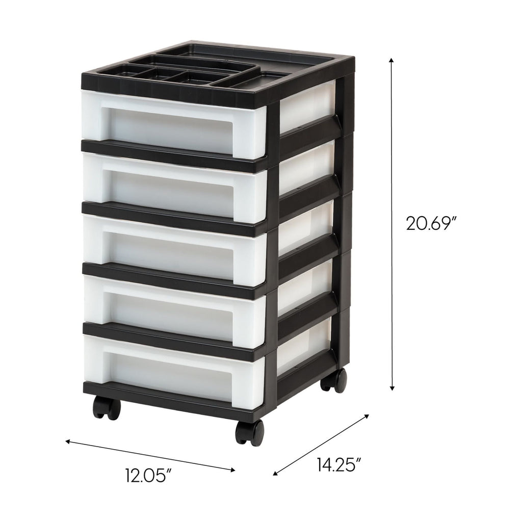 Five-Drawer Rolling Organizer Cart with Divided Top