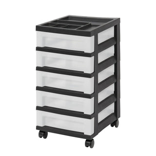 Five-Drawer Rolling Organizer Cart with Divided Top