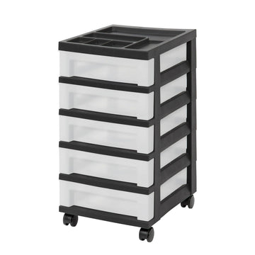 Five-Drawer Rolling Organizer Cart with Divided Top