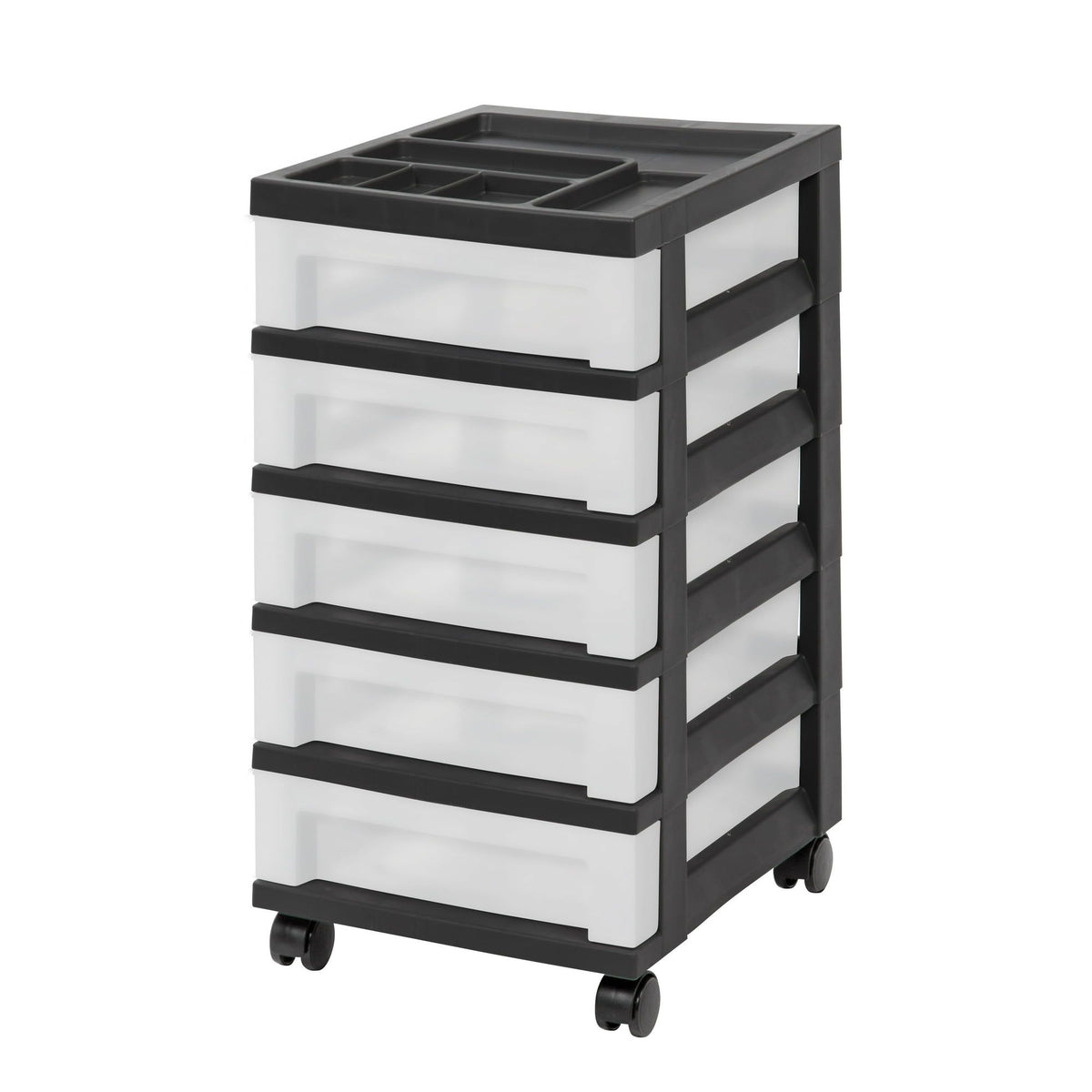 Five-Drawer Rolling Organizer Cart with Divided Top