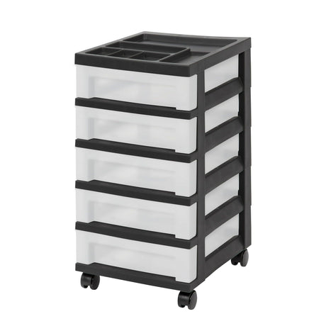 Five-Drawer Rolling Organizer Cart with Divided Top