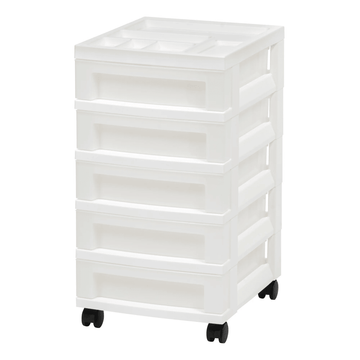 White Five-Drawer Mobile Organizer Cart