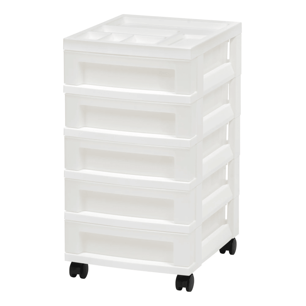 White Five-Drawer Mobile Organizer Cart