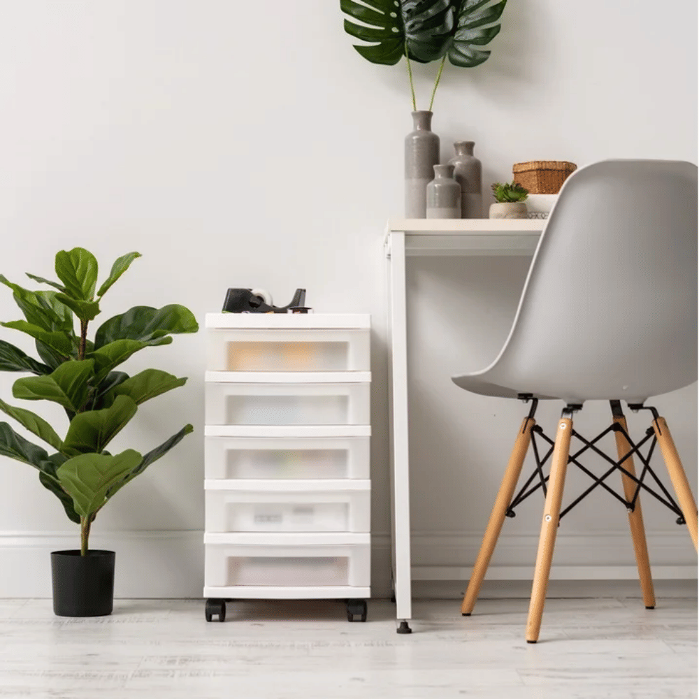 White Five-Drawer Mobile Organizer Cart