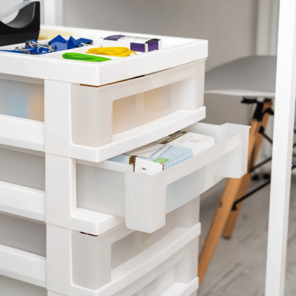 White Five-Drawer Mobile Organizer Cart