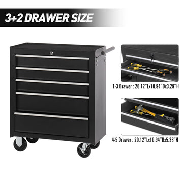 5-Drawer Rolling Tool Chest w/Lock & Key, Tool Storage Cabinet with Wheels, Top Cushion &