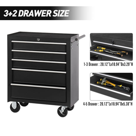 5-Drawer Rolling Tool Chest w/Lock & Key, Tool Storage Cabinet with Wheels, Top Cushion &