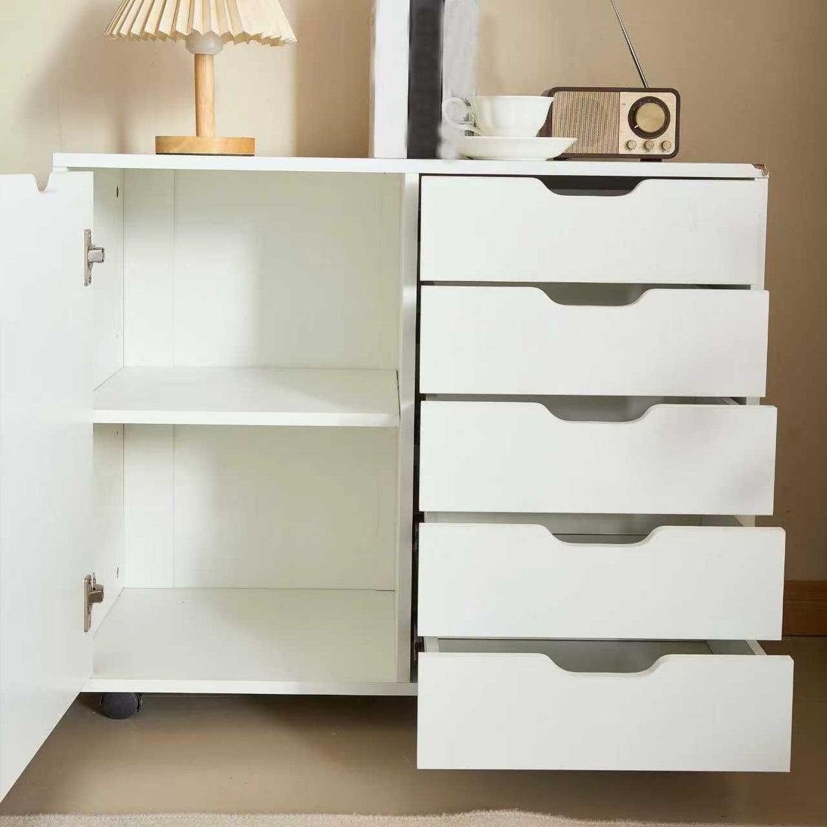 Rolling Five-Drawer Office Cabinet and Printer Stand