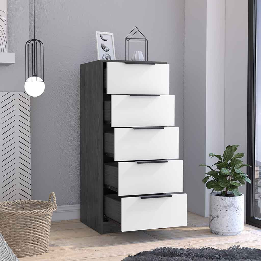 Maryland Five-Drawer Dresser in Smokey Oak and White