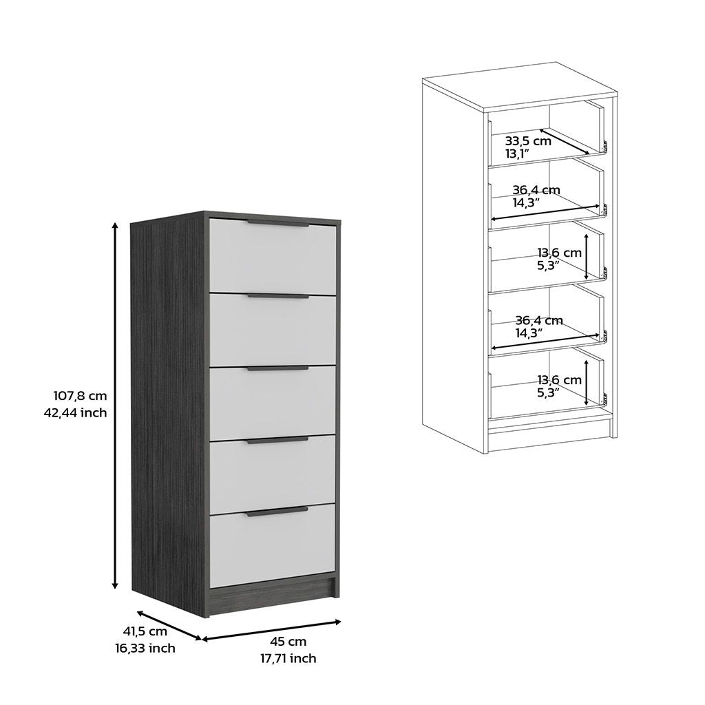 Maryland Five-Drawer Dresser in Smokey Oak and White