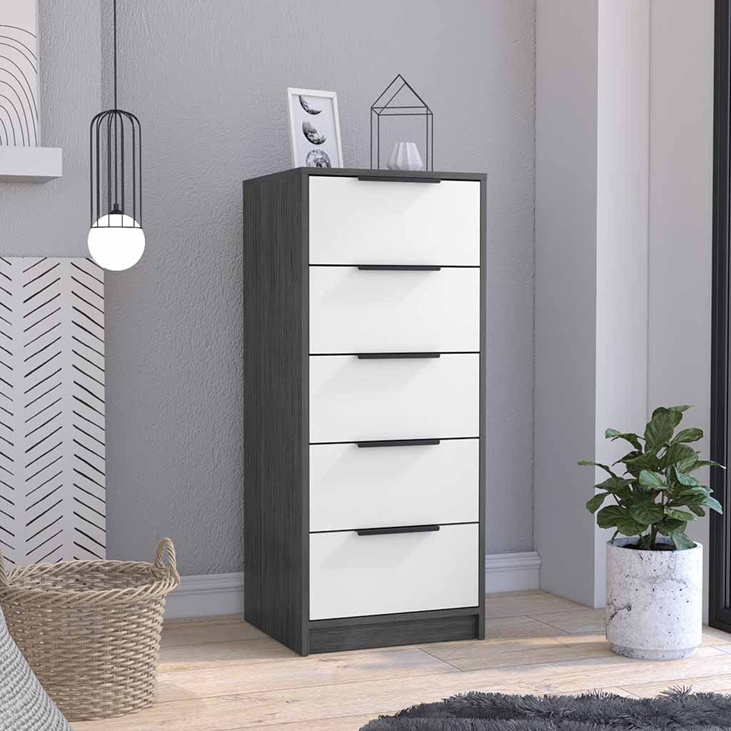Maryland Five-Drawer Dresser in Smokey Oak and White