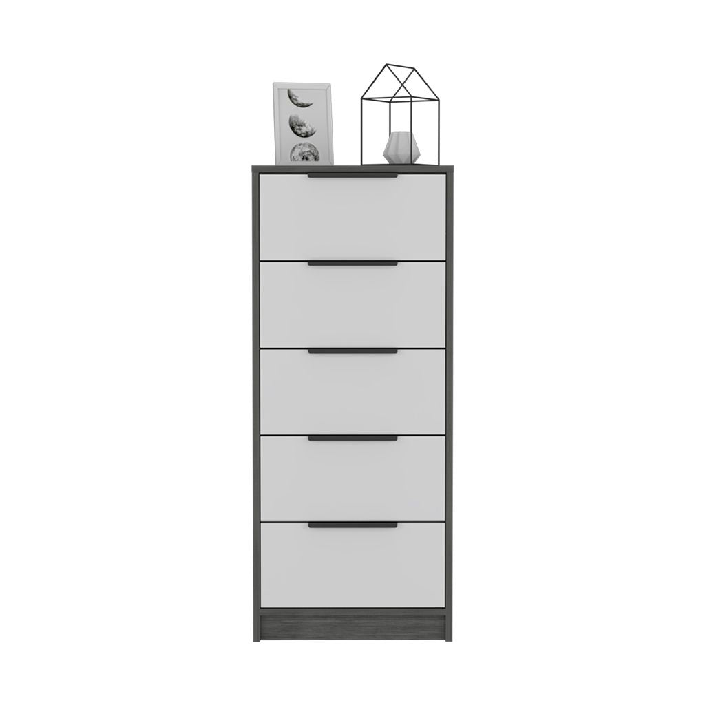 Maryland Five-Drawer Dresser in Smokey Oak and White