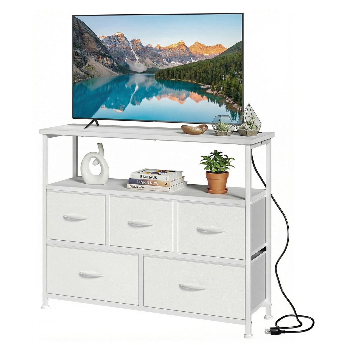 TV Stand Dresser with Charging Station and Open Shelves