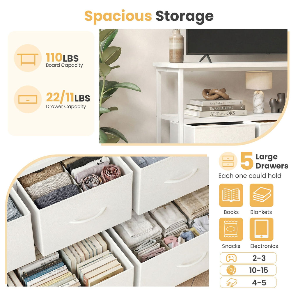 TV Stand Dresser with Charging Station and Open Shelves