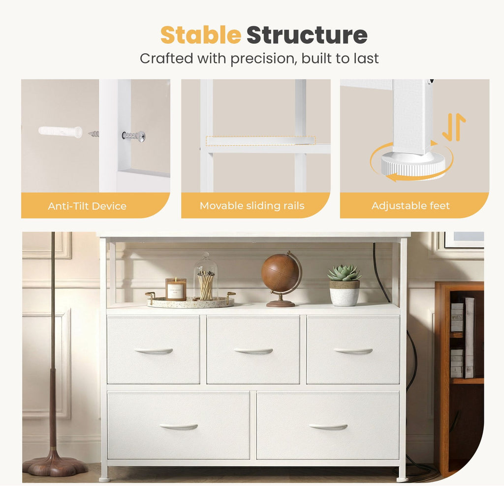 TV Stand Dresser with Charging Station and Open Shelves