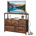 Rustic Brown TV Stand Dresser with Charging Station