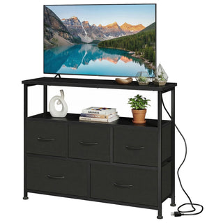 5 Drawers TV Stand Dresser for TV, Modern Media Console with Charging Station & 2