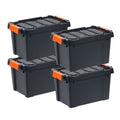 Black Plastic Storage Bin with Latching Lid and Stackable Design