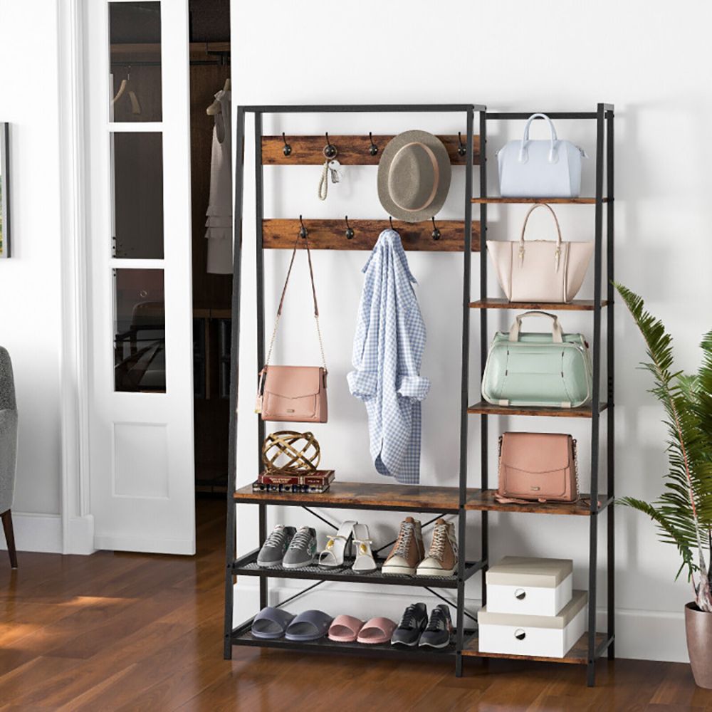 5-in-1 Hall Tree with Shoe Bench and Hooks
