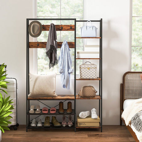 5-in-1 Hall Tree with Shoe Bench and Hooks