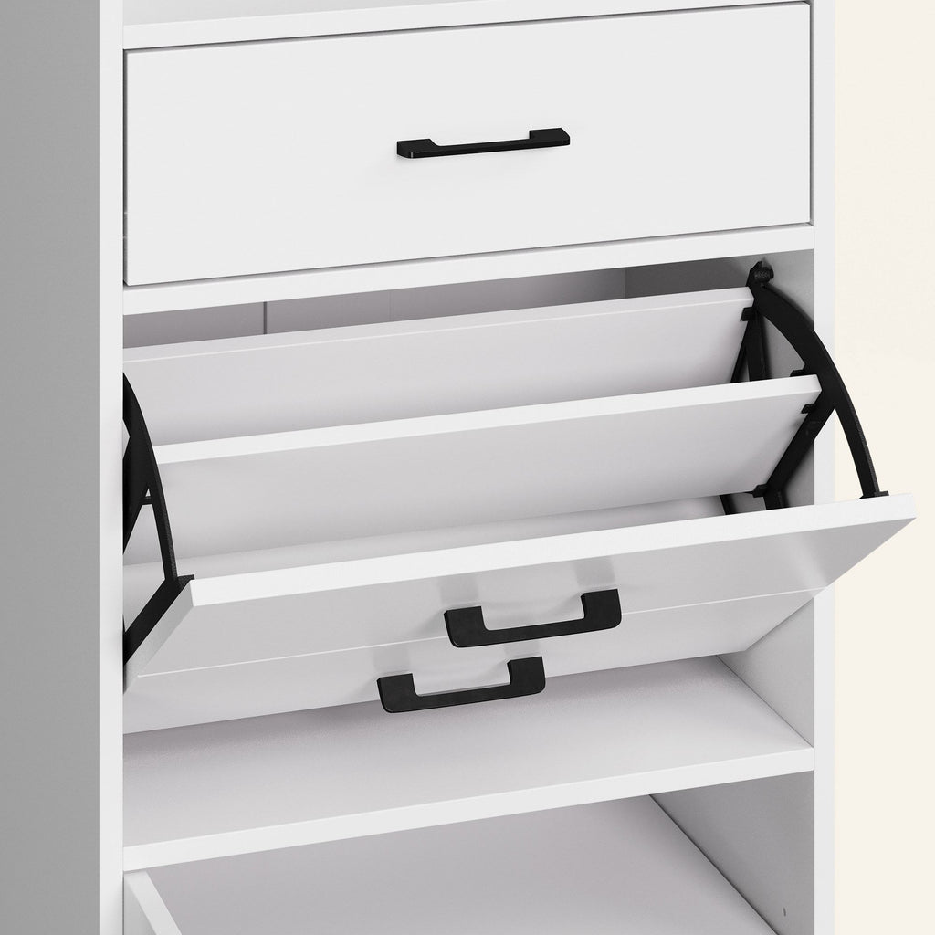 5-in-1 Shoe Cabinet with Flip Drawer, Entryway Shoe Storage with Pegboard, Adjustable Shelf, Wood En