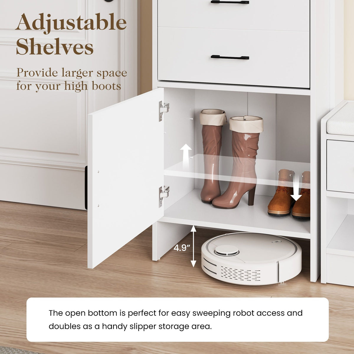 5-in-1 Shoe Cabinet with Flip Drawer, Entryway Shoe Storage with Pegboard, Adjustable Shelf, Wood En