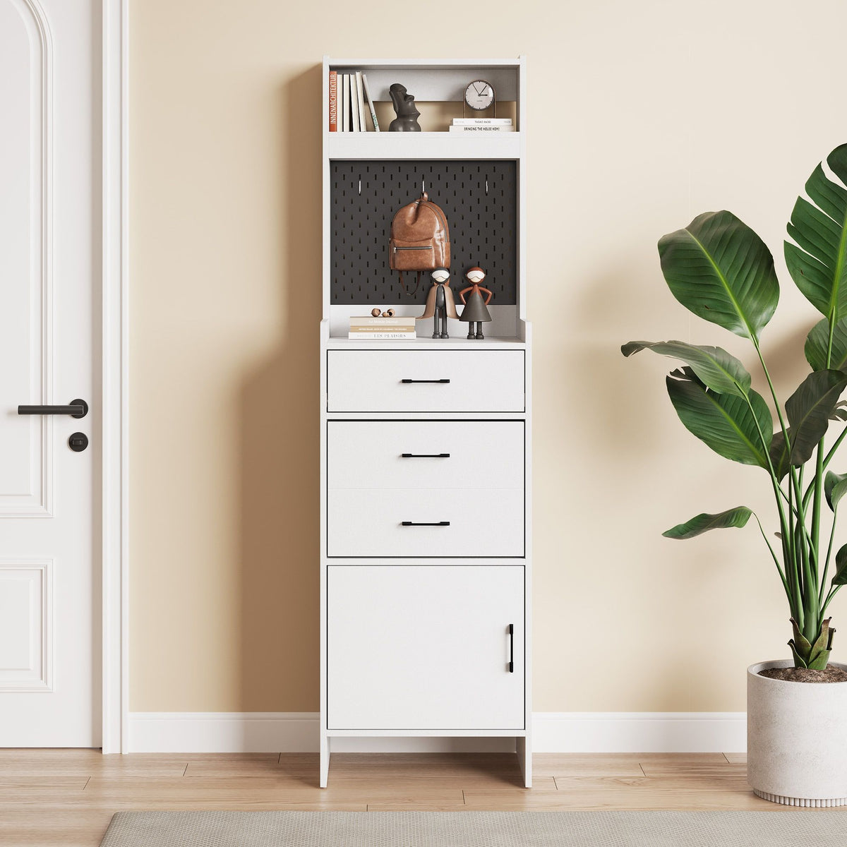 5-in-1 Shoe Cabinet with Flip Drawer, Entryway Shoe Storage with Pegboard, Adjustable Shelf, Wood En