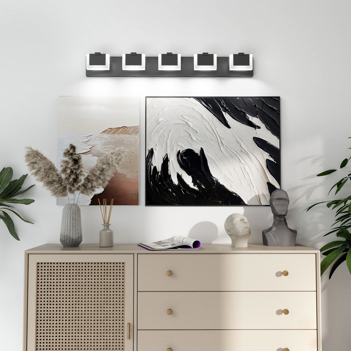 Modern Black Five-Light LED Vanity Fixture