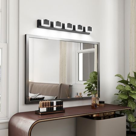Modern Black Five-Light LED Vanity Fixture