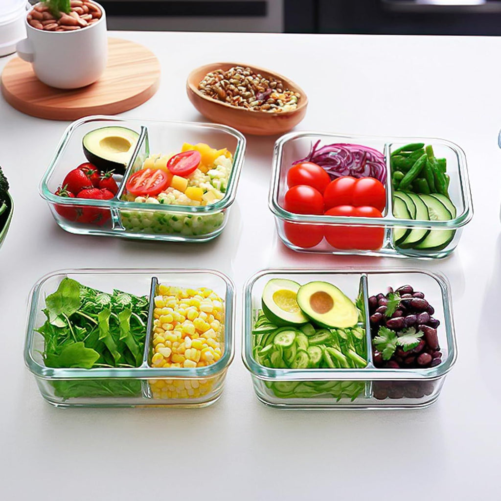 Divided Glass Meal Prep Container Set with Lids