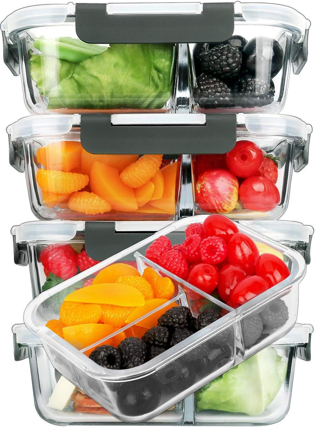 Divided Glass Meal Prep Container Set with Lids