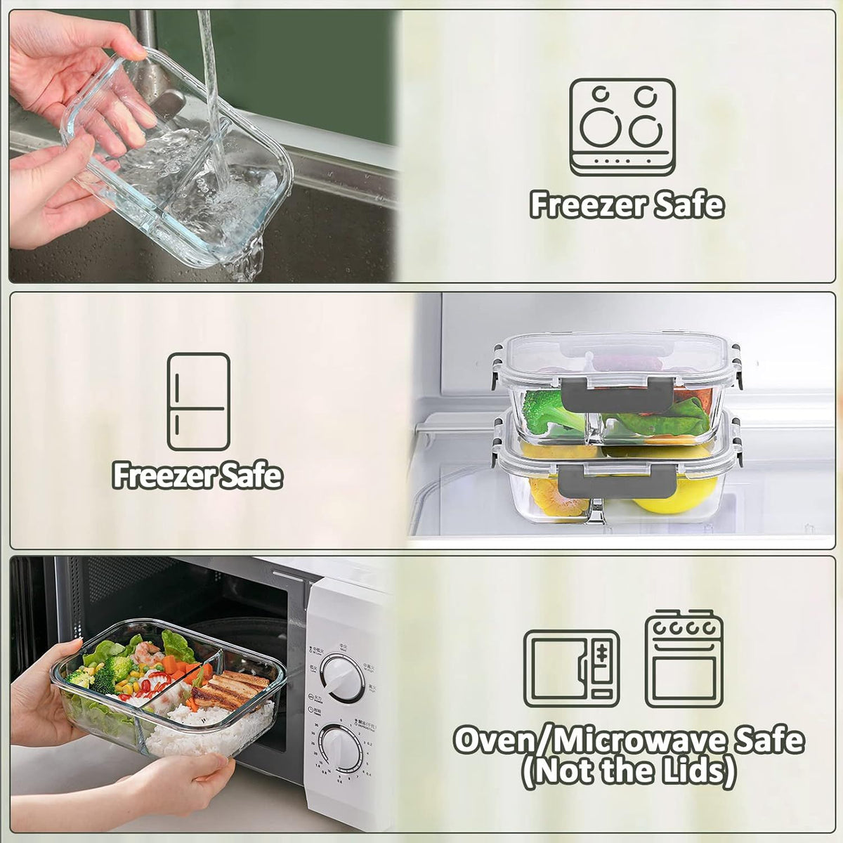 Divided Glass Meal Prep Container Set with Lids