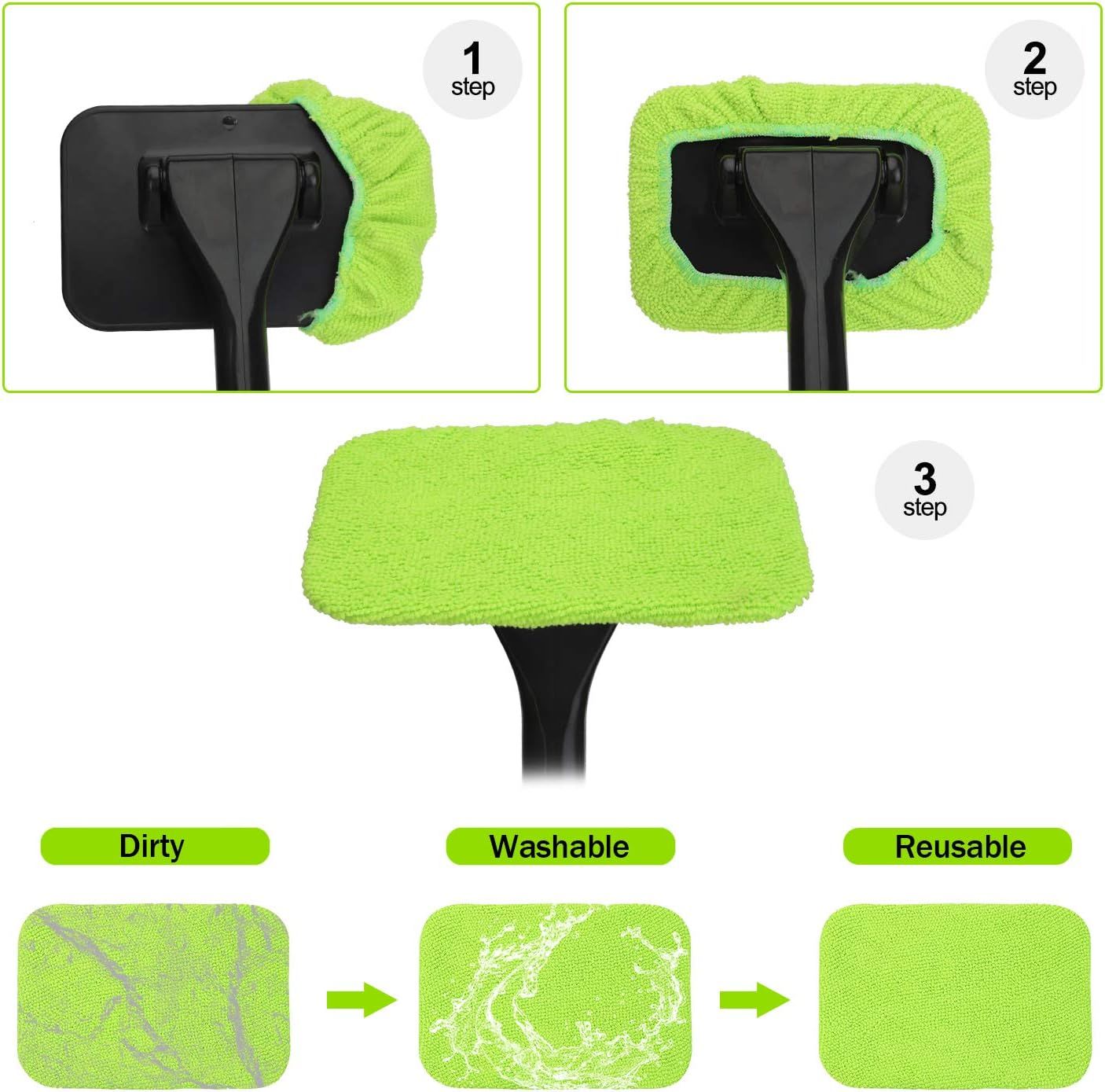 5 Pack Microfiber Replacement Pads – Washable Reusable for Windshield Cleaner Tools