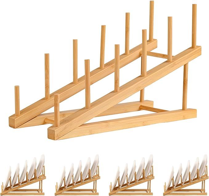 5-Pack Wooden Plate Stands for Displaying Plates, Books, and Art