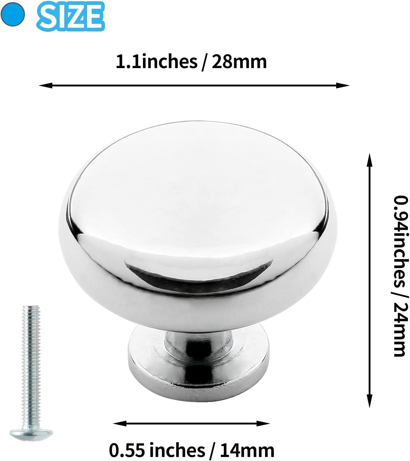 Polished Chrome Round Cabinet Knobs – 5 Pack for Kitchen & Bathroom