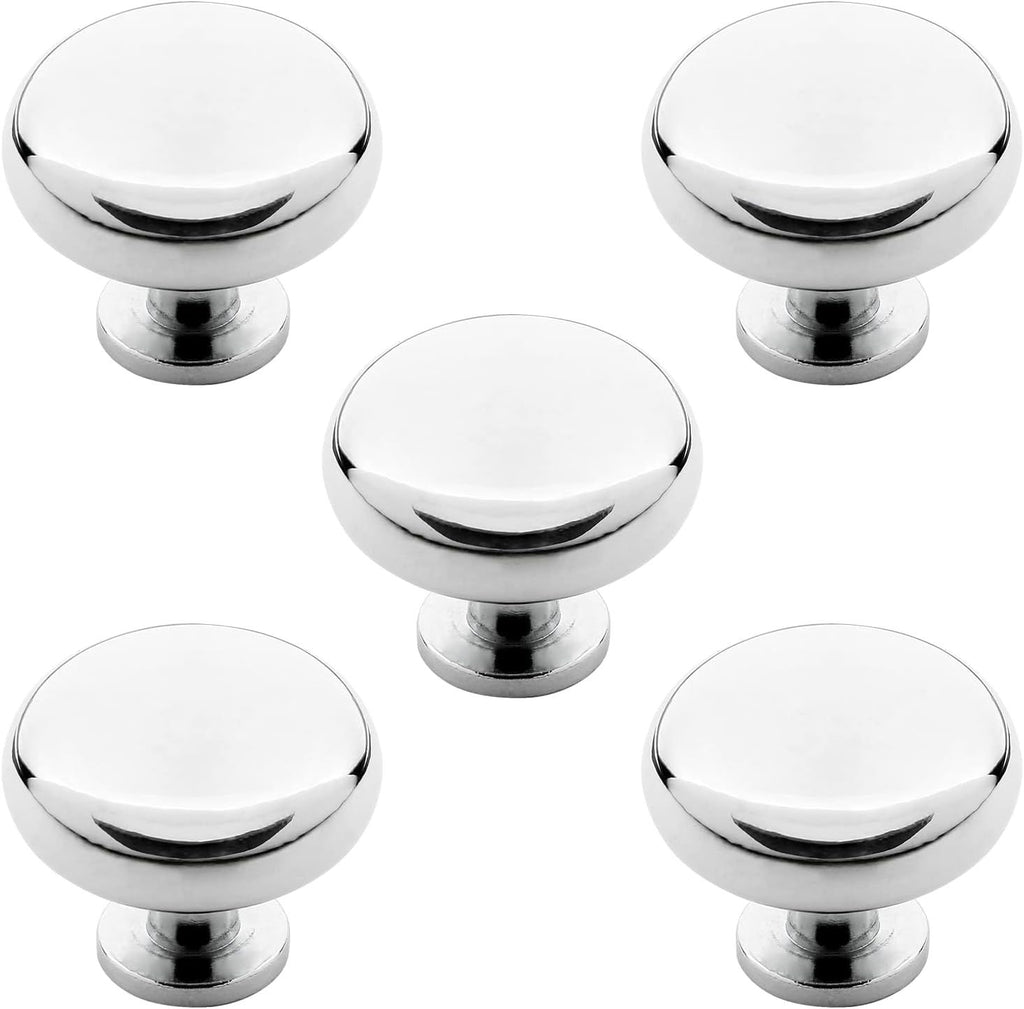 Polished Chrome Round Cabinet Knobs – 5 Pack for Kitchen & Bathroom