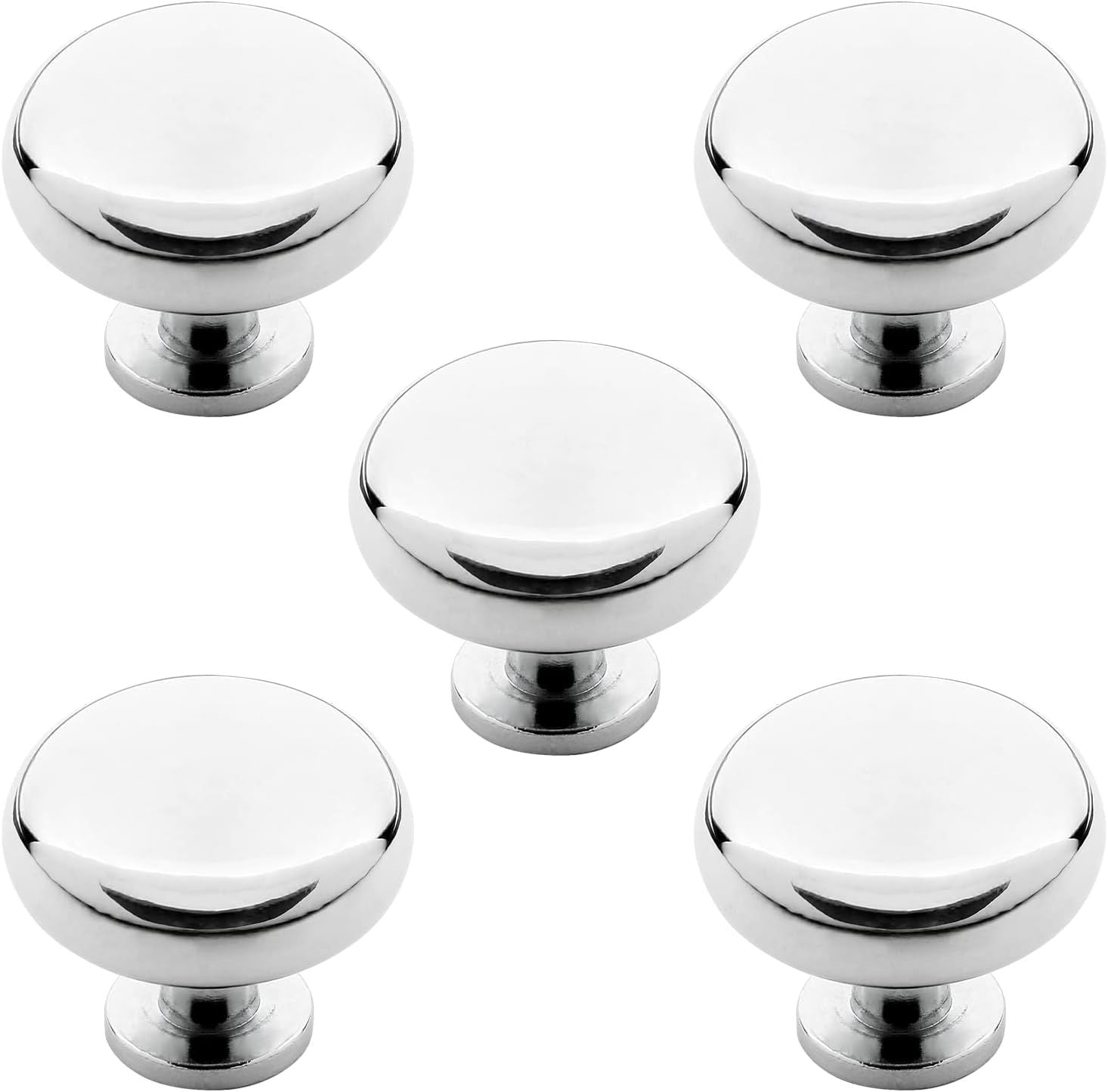 Polished Chrome Round Cabinet Knobs – 5 Pack for Kitchen & Bathroom
