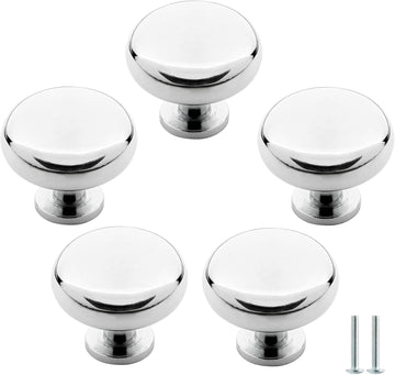 Polished Chrome Round Cabinet Knobs – 5 Pack for Kitchen & Bathroom