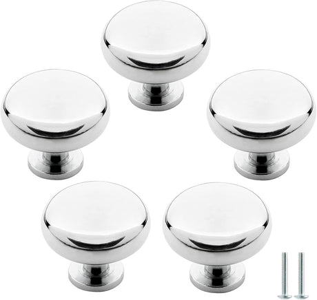 Polished Chrome Round Cabinet Knobs – 5 Pack for Kitchen & Bathroom
