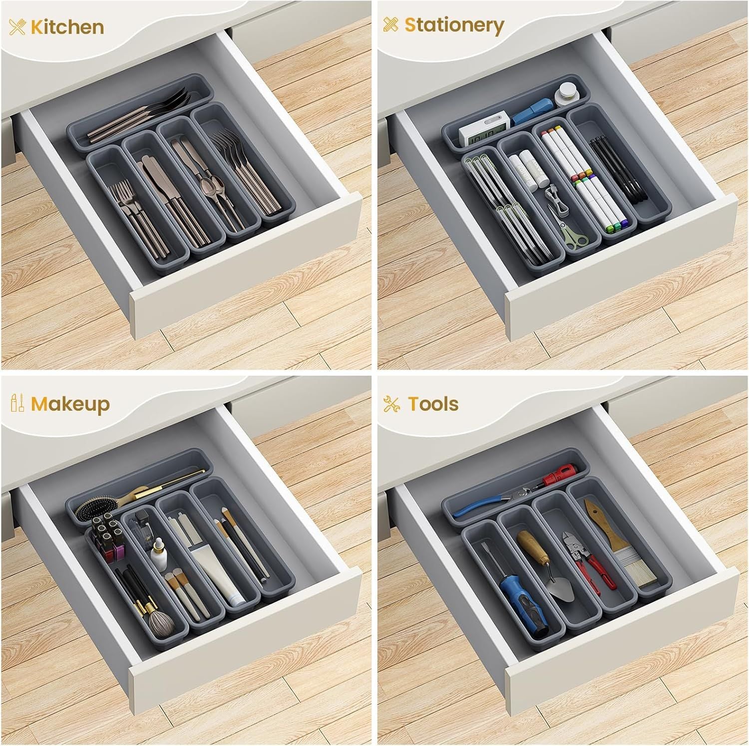 5-Pack Drawer Organizer for Kitchen – DIY Free Combination Silverware Tray