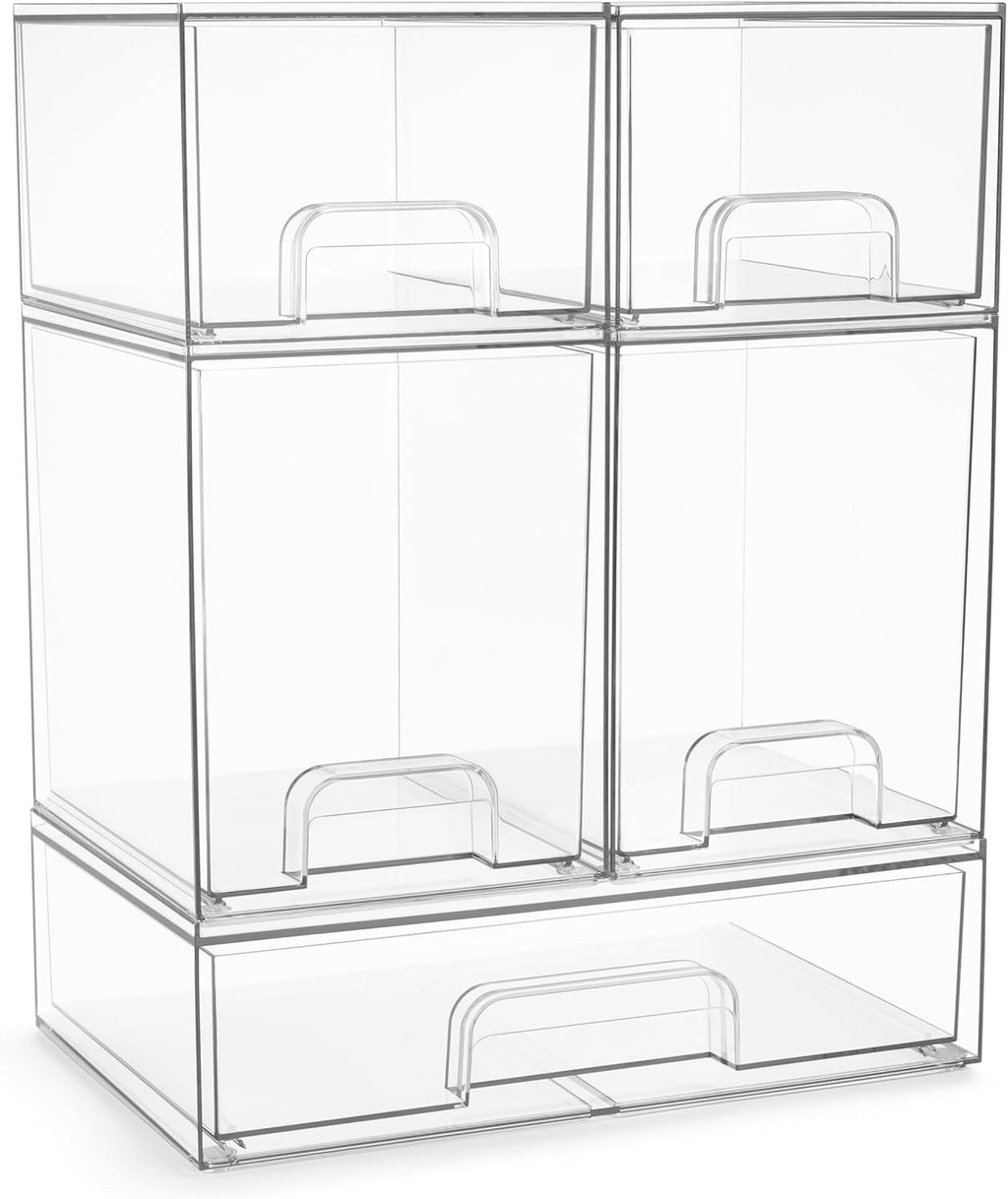 5-Piece Clear Acrylic Stackable Storage Bins Set for Bathroom Organization
