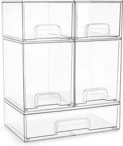 5-Piece Clear Acrylic Stackable Storage Bins Set for Bathroom Organization